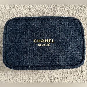 CHANEL Dark Blue Tweed makeup bag